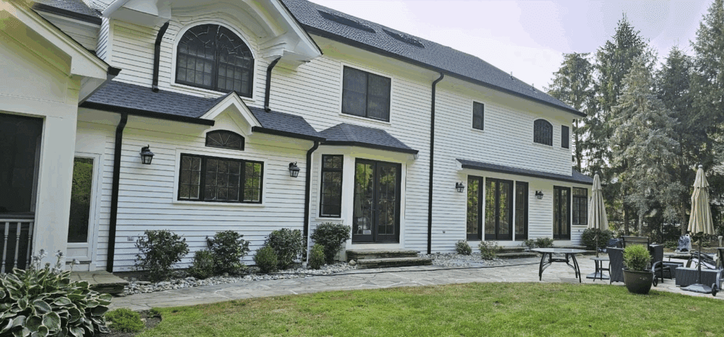 KPI gutter system with downspouts Gutter system upgrades beautify houses of all sizes.