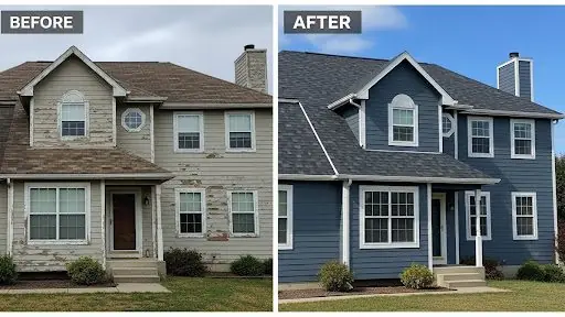 Before and after exterior home renovation in Mercer County by KPI Exteriors