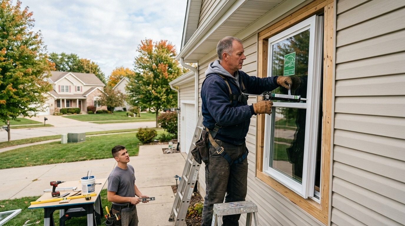 contractor installing new window